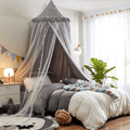 VARWANEO Bed Canopy for Girls Kids with Lights, Double Layer Princess round Dome Kids Mosquito Net Canopies Indoor Bedding Castle Play Tent Hanging House Decor Reading Nook Canopy(Green/White) Sporting Goods > Outdoor Recreation > Camping & Hiking > Mosquito Nets & Insect Screens VARWANEO Gray/White  