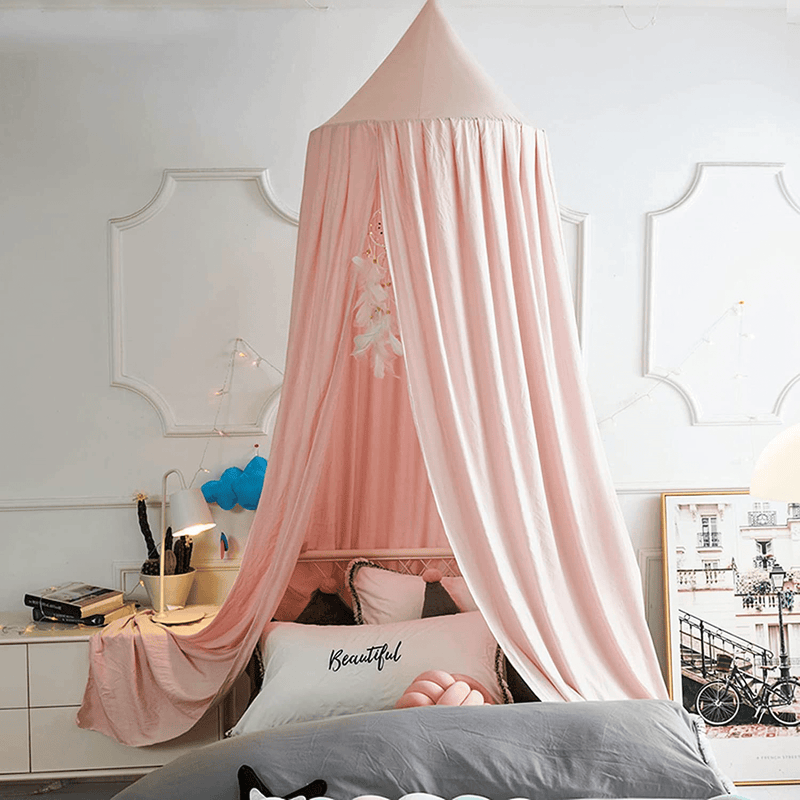 VARWANEO Bed Canopy for Girls Kids with Lights, Double Layer Princess round Dome Kids Mosquito Net Canopies Indoor Bedding Castle Play Tent Hanging House Decor Reading Nook Canopy(Green/White) Sporting Goods > Outdoor Recreation > Camping & Hiking > Mosquito Nets & Insect Screens VARWANEO Beige Pink  