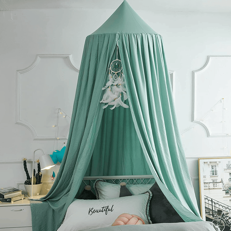 VARWANEO Bed Canopy for Girls Kids with Lights, Double Layer Princess round Dome Kids Mosquito Net Canopies Indoor Bedding Castle Play Tent Hanging House Decor Reading Nook Canopy(Green/White) Sporting Goods > Outdoor Recreation > Camping & Hiking > Mosquito Nets & Insect Screens VARWANEO Green  
