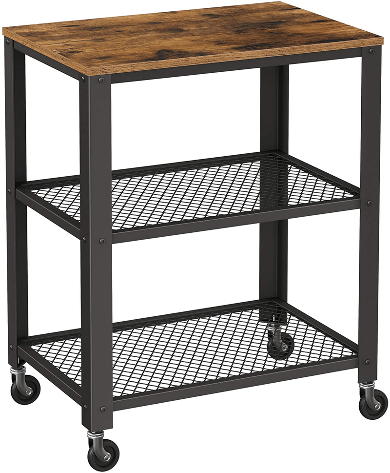 VASAGLE ALINRU Kitchen Baker’S Rack, Coffee Bar, Microwave Oven Stand, with Steel Frame, Wire Basket, 6 Hooks, 35.4", Rustic Brown