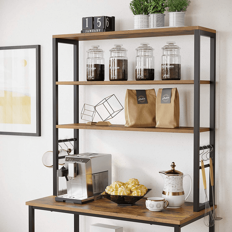 VASAGLE Baker'S Rack, Microwave Oven Stand, 6-Tier Kitchen Utility Storage Shelf, 6 Hooks and Metal Frame, Industrial, 31.5 X 15.7 X 65.7 Inches, Rustic Brown and Black UKKS019B01 Home & Garden > Kitchen & Dining > Food Storage VASAGLE   
