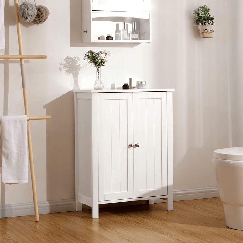 VASAGLE Bathroom Floor Storage Cabinet with Double Door Adjustable Shelf, 23.6 x 11.8 x 31.5 Inches White UBCB60W