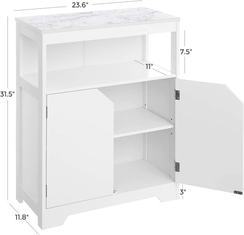 VASAGLE Bathroom Storage Cabinet, Floor Cabinet Cupboard, with Large Storage Capacity, Printed Marble-Like Pattern, Open Shelf, and Adjustable Closed Shelf, 23.6 X 11.8 X 31.5 Inches, White UBBC68WT Home & Garden > Household Supplies > Storage & Organization VASAGLE   