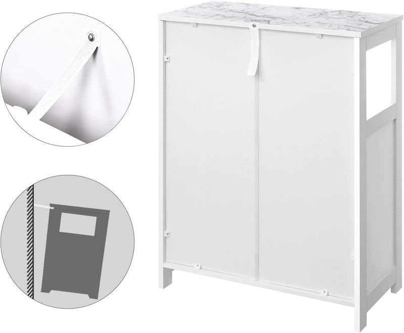 VASAGLE Bathroom Storage Cabinet, Floor Cabinet Cupboard, with Large Storage Capacity, Printed Marble-Like Pattern, Open Shelf, and Adjustable Closed Shelf, 23.6 X 11.8 X 31.5 Inches, White UBBC68WT