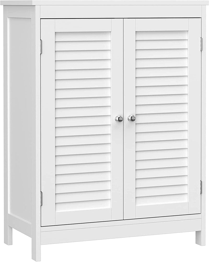 VASAGLE Bathroom Storage Cabinet, Floor Cabinet Freestanding with Double Shutter Doors and Adjustable Shelf, White UBBC340W01