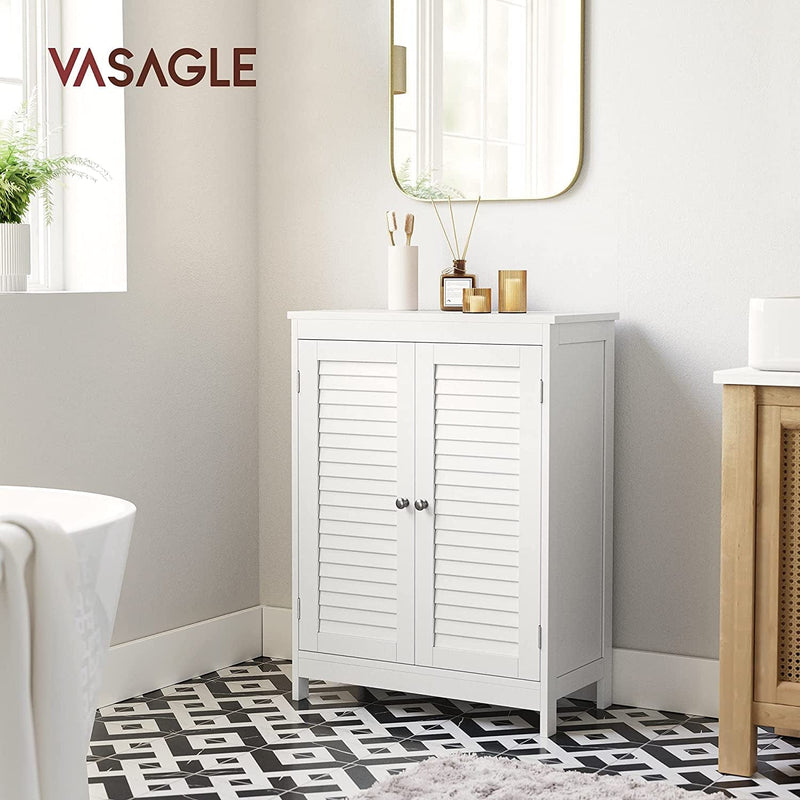 VASAGLE Bathroom Storage Cabinet, Floor Cabinet Freestanding with Double Shutter Doors and Adjustable Shelf, White UBBC340W01