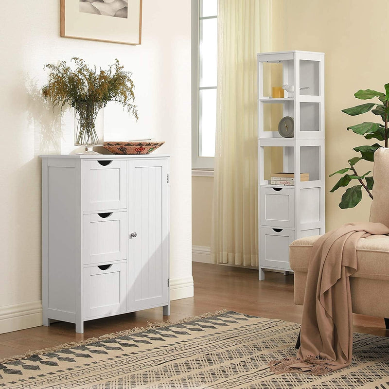 VASAGLE Bathroom Storage Cabinet, Floor Cabinet with 3 Large Drawers and 1 Adjustable Shelf, 23.6 X 11.8 X 31.9 Inches, White UBBC49WT Home & Garden > Household Supplies > Storage & Organization VASAGLE   