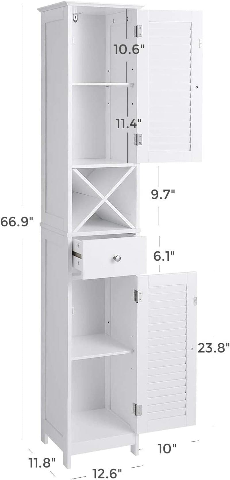 VASAGLE Bathroom Tall Cabinet, Freestanding Storage Cabinet with Shutter Doors, Drawer, and Removable X-Shaped Stand, 12.6 X 11.8 X 66.9 Inches, Scandinavian Style, White UBBC69WT Home & Garden > Household Supplies > Storage & Organization VASAGLE   