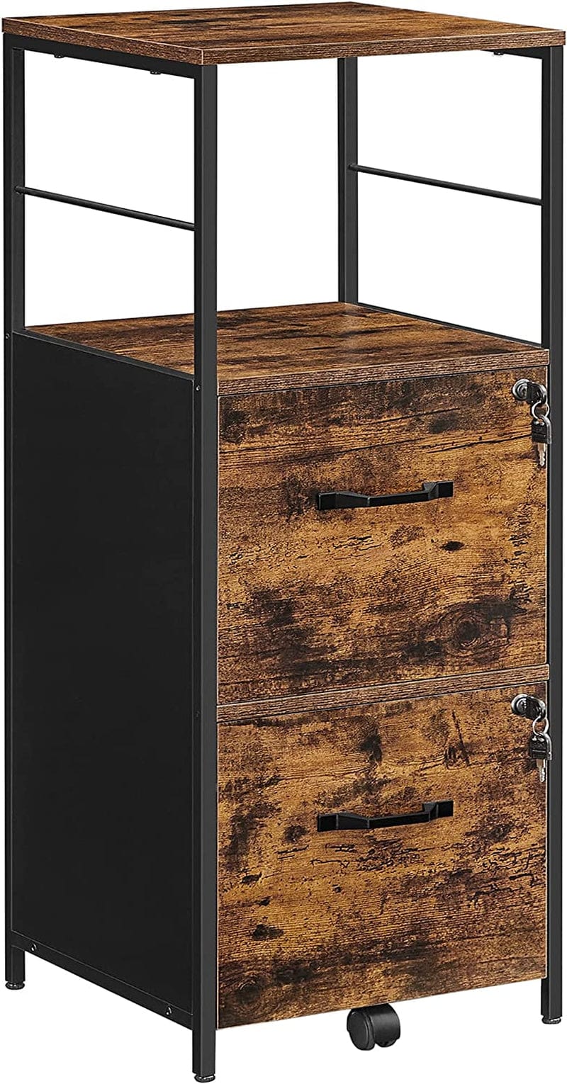 VASAGLE File Cabinet, Filing Cabinet for Home Office, with Lock and 2 Drawers, A4 and Letter Sized Files, Printer Stand,Rustic Brown and Black UOFC045B01
