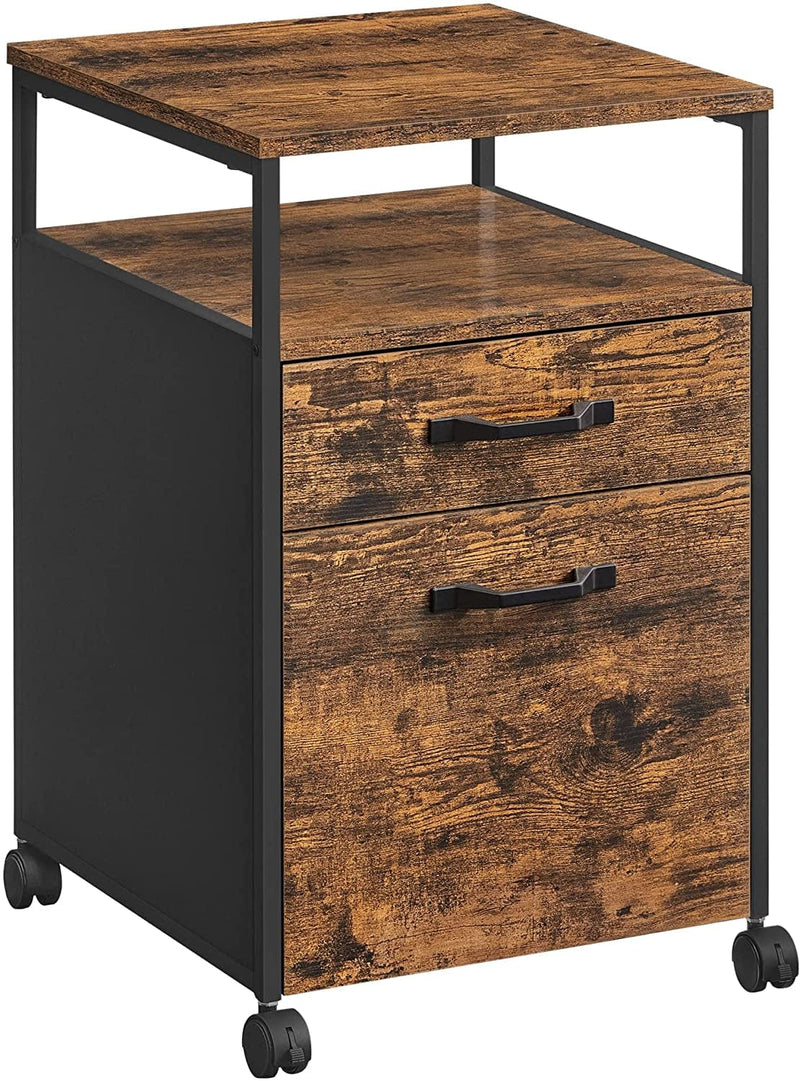 VASAGLE File Cabinet, Mobile Filing Cabinet with Wheels, 2 Drawers, Open Shelf, for A4, Letter Size, Hanging File Folders, Black UOFC071B16 Home & Garden > Household Supplies > Storage & Organization VASAGLE Rustic Brown + Black 17.3”D x 16.5”W x 26.2”H 