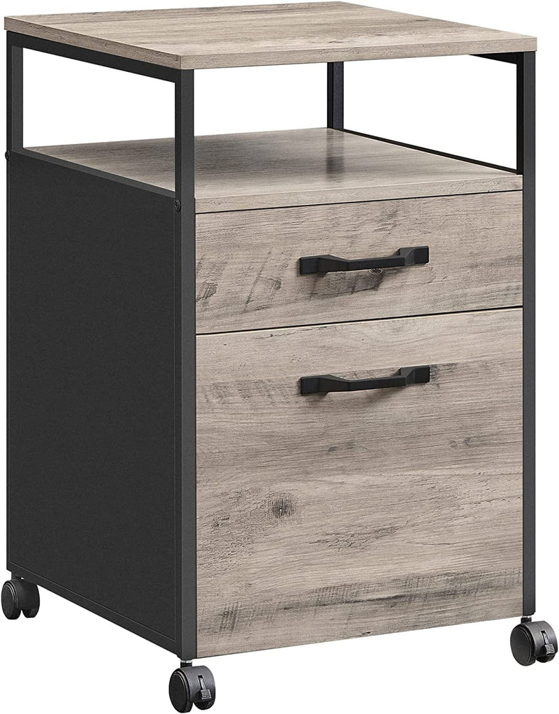 VASAGLE File Cabinet, Mobile Filing Cabinet with Wheels, 2 Drawers, Open Shelf, for A4, Letter Size, Hanging File Folders, Greige and Black UOFC071B02