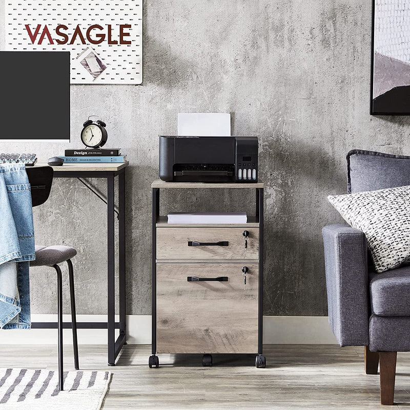 VASAGLE File Cabinet with Lock, Filing Cabinet with 2 Storage Drawers, for Hanging File Folders, Open Shelf, Home Office, Steel Frame, Industrial, Greige and Black UOFC077B02 Home & Garden > Household Supplies > Storage & Organization VASAGLE   
