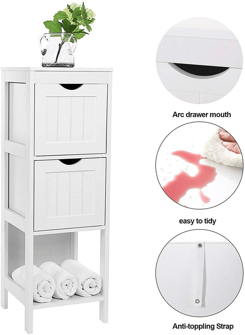 VASAGLE Floor Cabinet Multifunctional Bathroom Storage Organizer Rack Stand, 2 Drawers, White