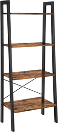 VASAGLE Ladder Shelf, 4-Tier Bookshelf, Storage Rack, Bookcase with Steel Frame, for Living Room, Home Office, Kitchen, Bedroom, Industrial Style, Rustic Brown and Black ULLS44X