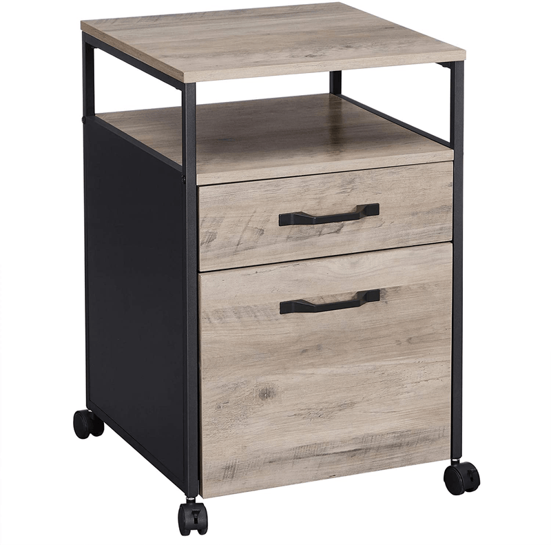 VASAGLE Rolling File Cabinet, Mobile Office Cabinet on Wheels, with 2 Drawers, Open Shelf, for A4, Letter Size, Hanging File Folders, Industrial Style, Rustic Brown and Black UOFC71X Home & Garden > Household Supplies > Storage & Organization VASAGLE Greige + Black  