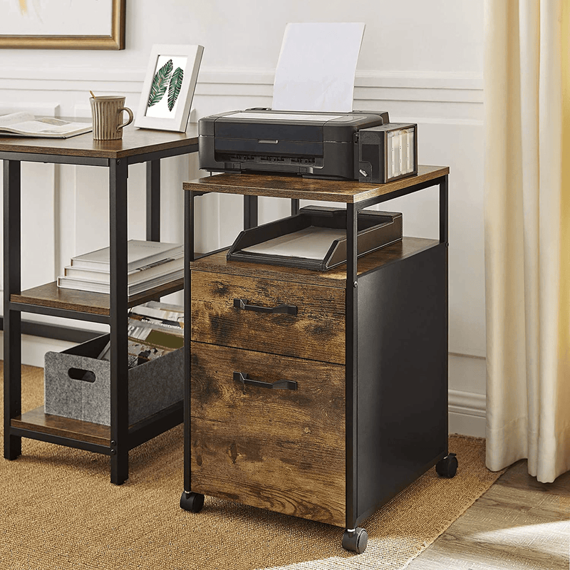 VASAGLE Rolling File Cabinet, Mobile Office Cabinet on Wheels, with 2 Drawers, Open Shelf, for A4, Letter Size, Hanging File Folders, Industrial Style, Rustic Brown and Black UOFC71X Home & Garden > Household Supplies > Storage & Organization VASAGLE   