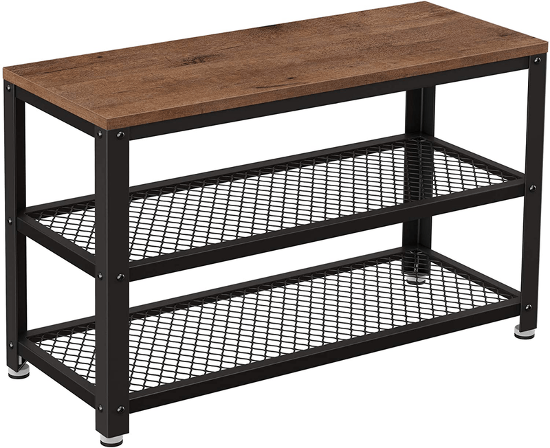 VASAGLE Shoe Bench, 3-Tier Shoe Rack, 28.7 Inches Long Storage Shelves, for Entryway, Living Room, Hallway, Accent Furniture, Steel Frame, Industrial Design, Rustic Brown and Black ULBS73X Furniture > Cabinets & Storage > Armoires & Wardrobes VASAGLE Hazelnut Brown + Black 28.7 Inches 