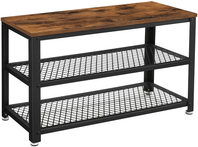 VASAGLE Shoe Bench, 3-Tier Shoe Rack, 28.7 Inches Long Storage Shelves, for Entryway, Living Room, Hallway, Accent Furniture, Steel Frame, Industrial Design, Rustic Brown and Black ULBS73X Furniture > Cabinets & Storage > Armoires & Wardrobes VASAGLE Rustic Brown + Black 28.7 Inches 