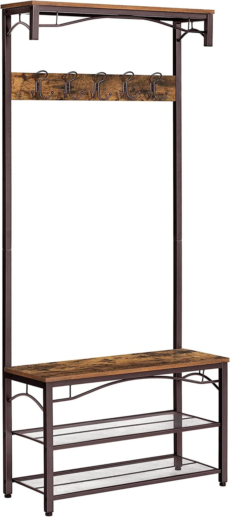 VASAGLE Shoe Bench Rack, 3-Tier Storage Shelf for Entryway Hallway Living Room, Industrial Accent Furniture with Steel Frame, 26”, Rustic Brown