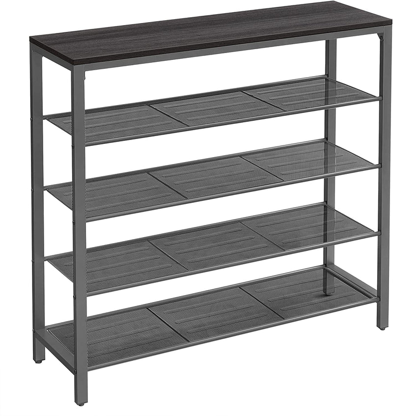 VASAGLE Shoe Rack, 5-Tier Shoe Storage Organizer with 4 Metal Mesh Shelves for 16-20 Pairs and Large Surface for Bags, for Entryway, Hallway, Closet, Industrial, Rustic Brown and Black ULBS15BX Home & Garden > Household Supplies > Storage & Organization VASAGLE Ebonized Oak + Dimgray 39.4 x 11.8 x 36.4 Inches 