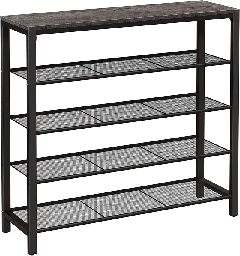 VASAGLE Shoe Rack, 5-Tier Shoe Storage Organizer with 4 Metal Mesh Shelves for 16-20 Pairs and Large Surface for Bags, for Entryway, Hallway, Closet, Industrial, Rustic Brown and Black ULBS15BX Home & Garden > Household Supplies > Storage & Organization VASAGLE Charcoal Gray + Black 39.4 x 11.8 x 36.4 Inches 