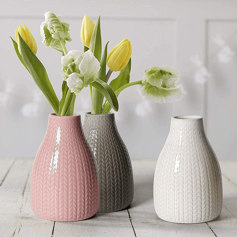 Vase Set of 3, Small Decorative Ceramic Flower Vases for Decor Home Living Room Office Parties Wedding, 3.7" Wide 5.5" Tall (Light Pink - White - Light Green) Home & Garden > Decor > Vases Pumxi   