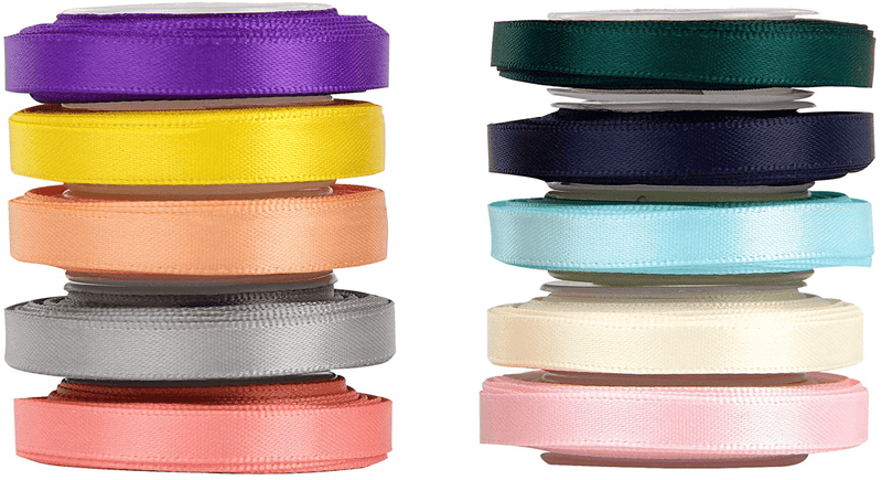 VATIN Solid Color Double Sided Polyester Satin Ribbon 10 Colors 3/8" X 5 Yard Each Total 50 Yds Per Package Ribbon Set, Perfect for Gift Wrapping, Hair Bow, Trimming, Sewing and Other Craft Projects Arts & Entertainment > Hobbies & Creative Arts > Arts & Crafts > Art & Crafting Materials > Embellishments & Trims > Ribbons & Trim VATIN