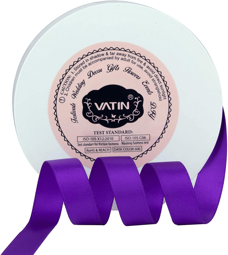 VATIN Solid Color Double Sided Polyester Satin Ribbon 10 Colors 3/8" X 5 Yard Each Total 50 Yds Per Package Ribbon Set, Perfect for Gift Wrapping, Hair Bow, Trimming, Sewing and Other Craft Projects Arts & Entertainment > Hobbies & Creative Arts > Arts & Crafts > Art & Crafting Materials > Embellishments & Trims > Ribbons & Trim VATIN Purple 1/2" X 50 Yards 