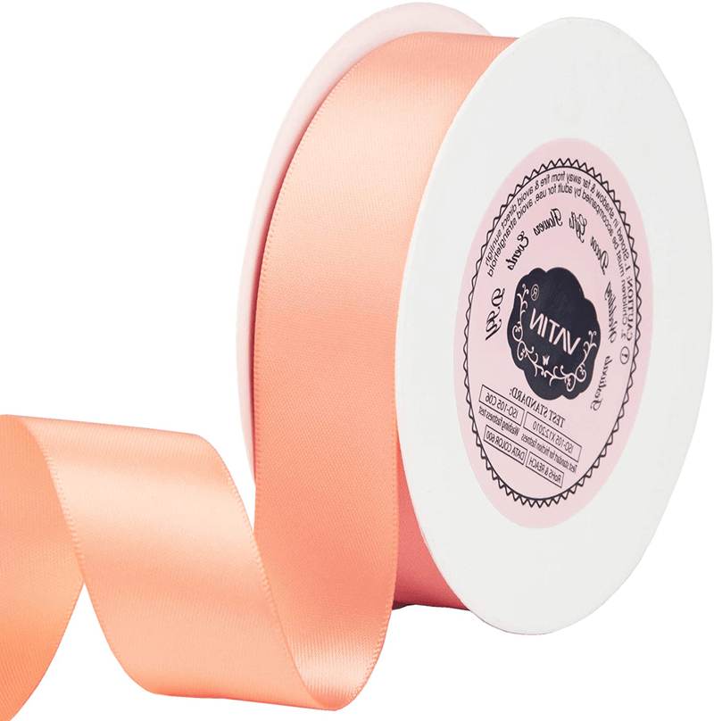 VATIN Solid Color Double Sided Polyester Satin Ribbon 10 Colors 3/8" X 5 Yard Each Total 50 Yds Per Package Ribbon Set, Perfect for Gift Wrapping, Hair Bow, Trimming, Sewing and Other Craft Projects Arts & Entertainment > Hobbies & Creative Arts > Arts & Crafts > Art & Crafting Materials > Embellishments & Trims > Ribbons & Trim VATIN Peach 1" X 25 Yards 