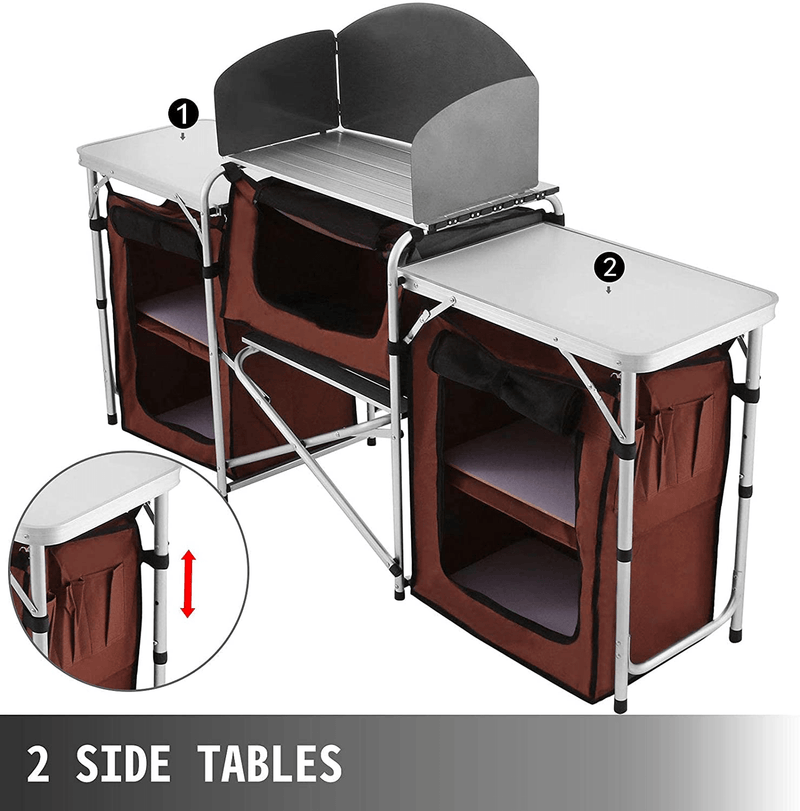 VBENLEM Portable Brown for Outdoor Activities Lightweight Camping Kitchen Windscreen and Storage Organiser, Aluminum Folding Cook Table Sporting Goods > Outdoor Recreation > Camping & Hiking > Camp Furniture VBENLEM   