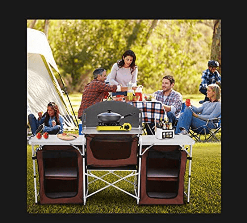 VBENLEM Portable Brown for Outdoor Activities Lightweight Camping Kitchen Windscreen and Storage Organiser, Aluminum Folding Cook Table Sporting Goods > Outdoor Recreation > Camping & Hiking > Camp Furniture VBENLEM   