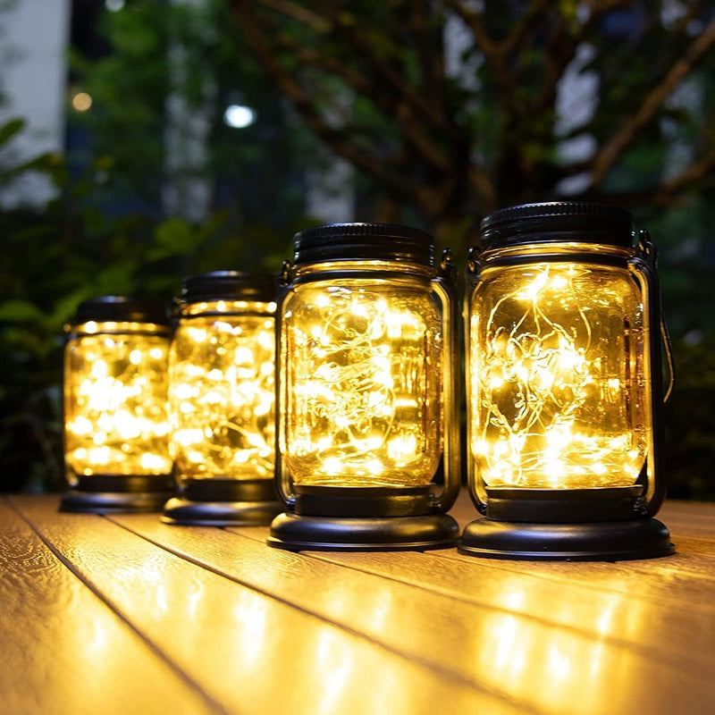 Vcdsoy Solar Fairy Lantern for Garden Decorations-2 Pack Outdoor Fairies Night Lights 2023 Valentine'S Day Decorations Gifts Hanging Lamp Frosted Glass Jar with Stake for Yard Patio Lawn Home & Garden > Lighting > Lamps Glory in the night 4 Pack- magical flames lantern  