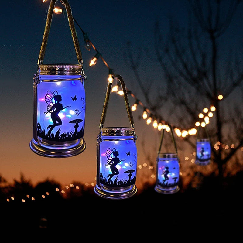 Vcdsoy Solar Fairy Lantern for Garden Decorations-2 Pack Outdoor Fairies Night Lights 2023 Valentine'S Day Decorations Gifts Hanging Lamp Frosted Glass Jar with Stake for Yard Patio Lawn Home & Garden > Lighting > Lamps Glory in the night 4 Pack-Fairy Multicolor Lantern  