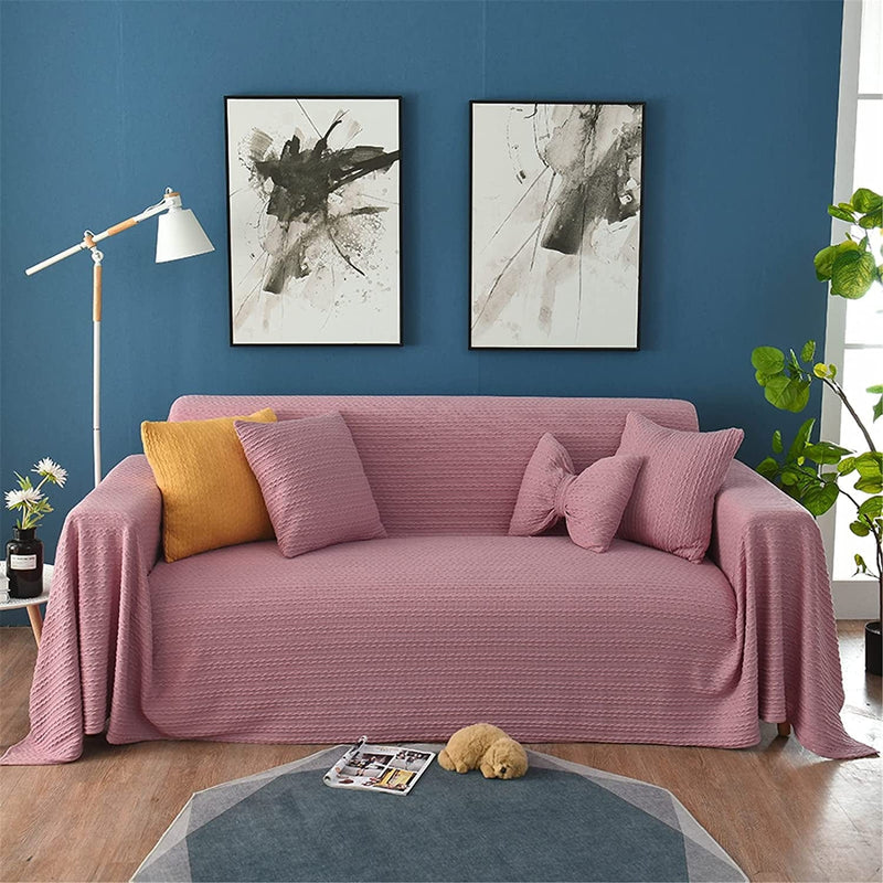 Vclife Solid Color Chenille Sofa Cover Modern Universal Sectional Furniture Couch Cover, Skin-Friendly Soft Sofa Slipcover for Kid Pet (71'X118'') Home & Garden > Decor > Chair & Sofa Cushions VClife Jersey Dark Pink XX-Large (71*150inch) 