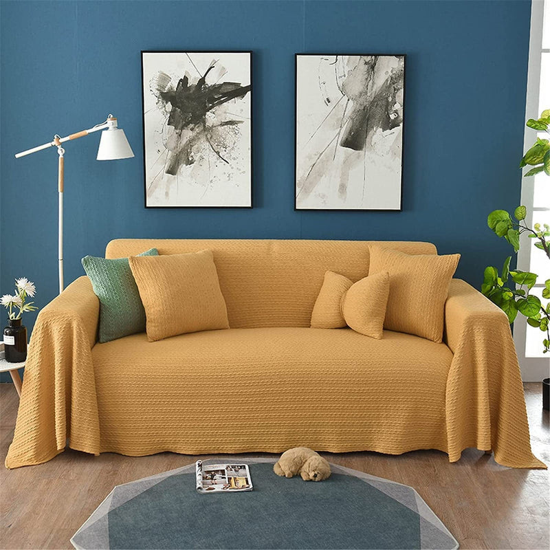 Vclife Solid Color Chenille Sofa Cover Modern Universal Sectional Furniture Couch Cover, Skin-Friendly Soft Sofa Slipcover for Kid Pet (71'X118'') Home & Garden > Decor > Chair & Sofa Cushions VClife Jersey Yellow X-Large (71*134inch) 