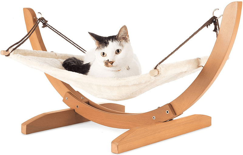 Vea Pets Luxury Cat Hammock - Large Soft Plush Bed - Holds Small to Medium Size Cat or Toy Dog | anti Sway | Attractive & Sturdy Perch | Easy to Assemble | Wood Construction