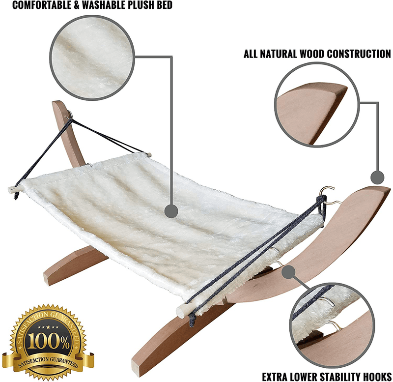 Vea Pets Luxury Cat Hammock - Large Soft Plush Bed - Holds Small to Medium Size Cat or Toy Dog | anti Sway | Attractive & Sturdy Perch | Easy to Assemble | Wood Construction Animals & Pet Supplies > Pet Supplies > Cat Supplies > Cat Beds Vea pets   