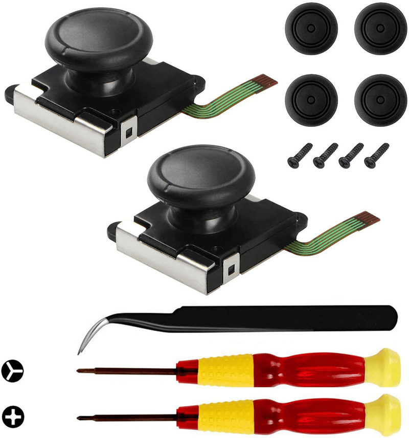 Veanic 2-Pack 3D Replacement Joystick Analog Thumb Stick for Switch Joy-Con Controller - Include Tri-Wing, Cross Screwdriver, Pry Tools + 4 Thumbstick Caps