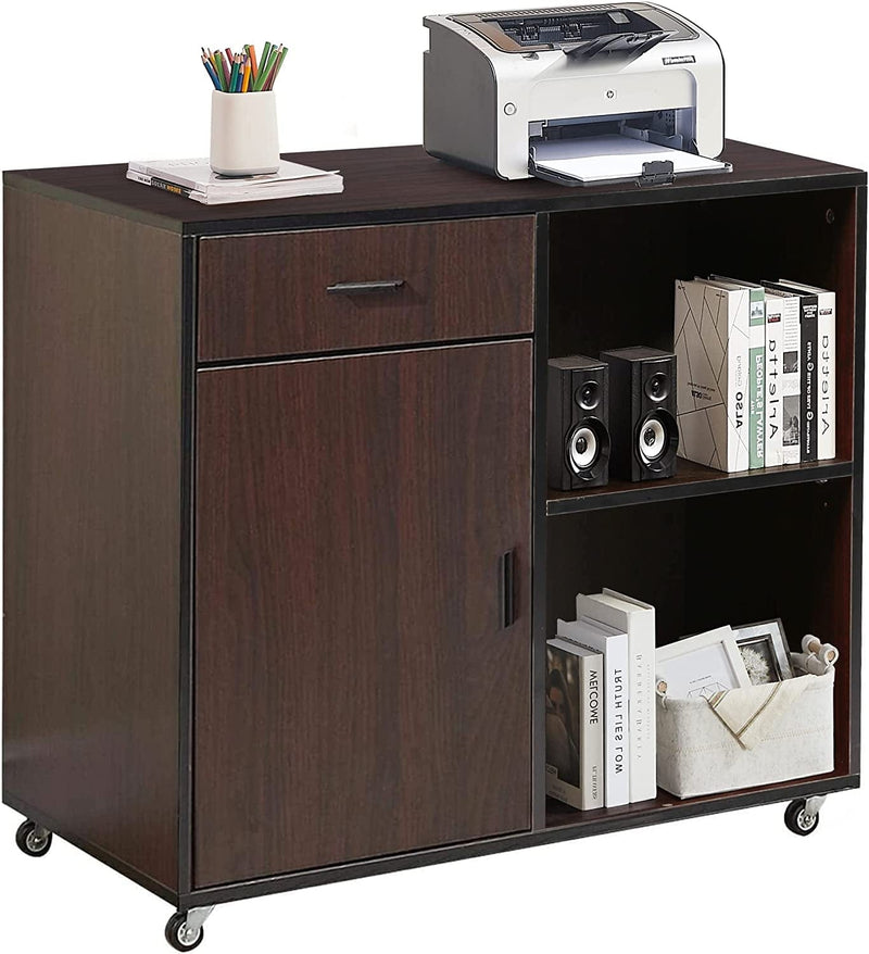 VECELO 2 Drawer Mobile Lateral Filing Cabinet on Wheels, Printer Stand with Open Storage Shelves for Home Office, Black Walnut Home & Garden > Household Supplies > Storage & Organization VECELO   