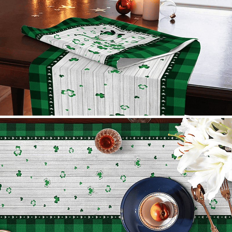 Vedran St Patricks Day Table Runner 13 X 71 Inches, Green Plaid Gnomes with Shamrock for St Patricks Day Holiday and Spring Decorations Arts & Entertainment > Party & Celebration > Party Supplies Vedran   