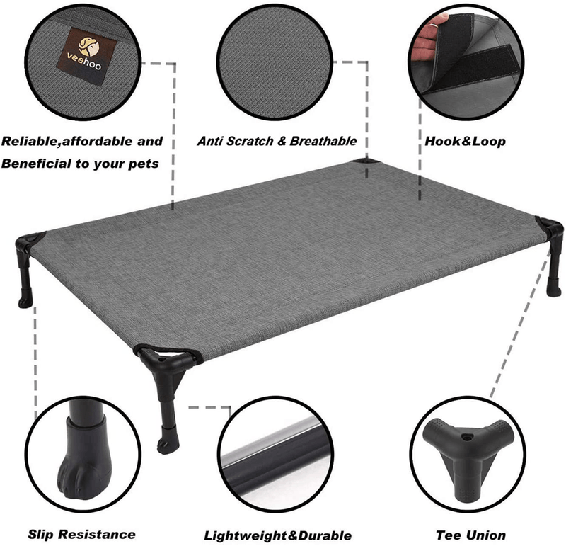 Veehoo Cooling Elevated Dog Bed, Portable Raised Pet Cot with Washable & Breathable Mesh, No-Slip Rubber Feet for Indoor & Outdoor Use, Large, Silver Gray Animals & Pet Supplies > Pet Supplies > Dog Supplies > Dog Beds Veehoo   
