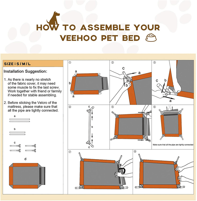 Veehoo Cooling Elevated Dog Bed, Portable Raised Pet Cot with Washable & Breathable Mesh, No-Slip Rubber Feet for Indoor & Outdoor Use, Medium, Beige Coffee