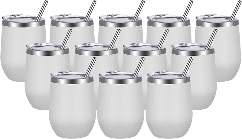 VEGOND Wine Tumblers Bulk 6 Pack, 12Oz Stainless Steel Stemless Wine Glass with Lids and Straws，Double Wall Vacuum Insulated Tumbler Cup, Coffee Mug for Cold Hot Drinks Home & Garden > Kitchen & Dining > Tableware > Drinkware VEGOND White 12 