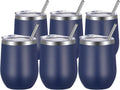 VEGOND Wine Tumblers Bulk 6 Pack, 12Oz Stainless Steel Stemless Wine Glass with Lids and Straws，Double Wall Vacuum Insulated Tumbler Cup, Coffee Mug for Cold Hot Drinks Home & Garden > Kitchen & Dining > Tableware > Drinkware VEGOND Navy Blue 6 