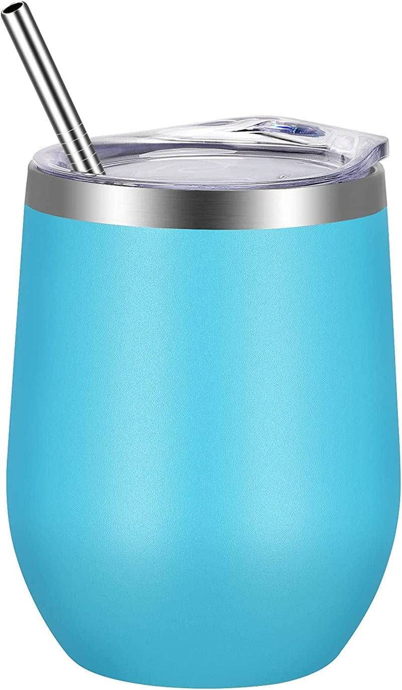 VEGOND Wine Tumblers Bulk 6 Pack, 12Oz Stainless Steel Stemless Wine Glass with Lids and Straws，Double Wall Vacuum Insulated Tumbler Cup, Coffee Mug for Cold Hot Drinks Home & Garden > Kitchen & Dining > Tableware > Drinkware VEGOND Light Blue 1 