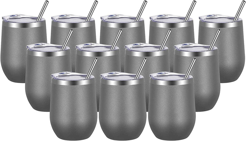 VEGOND Wine Tumblers Bulk 6 Pack, 12Oz Stainless Steel Stemless Wine Glass with Lids and Straws，Double Wall Vacuum Insulated Tumbler Cup, Coffee Mug for Cold Hot Drinks Home & Garden > Kitchen & Dining > Tableware > Drinkware VEGOND Gray 12 