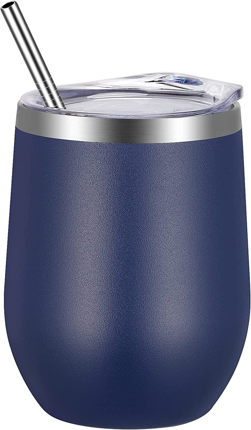 VEGOND Wine Tumblers Bulk 6 Pack, 12Oz Stainless Steel Stemless Wine Glass with Lids and Straws，Double Wall Vacuum Insulated Tumbler Cup, Coffee Mug for Cold Hot Drinks Home & Garden > Kitchen & Dining > Tableware > Drinkware VEGOND Navy Blue 1 