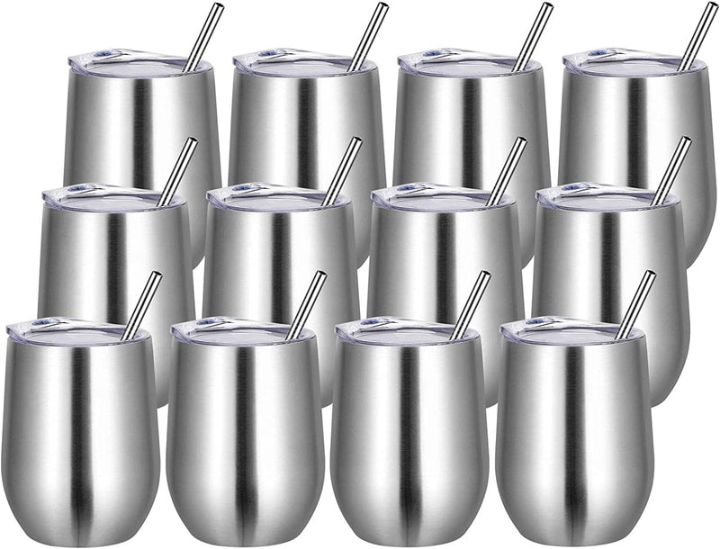 VEGOND Wine Tumblers Bulk 6 Pack, 12Oz Stainless Steel Stemless Wine Glass with Lids and Straws，Double Wall Vacuum Insulated Tumbler Cup, Coffee Mug for Cold Hot Drinks Home & Garden > Kitchen & Dining > Tableware > Drinkware VEGOND Stainless Steel 12 
