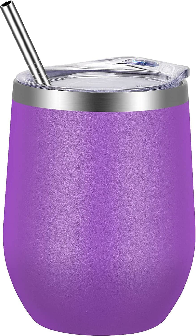 VEGOND Wine Tumblers Bulk 6 Pack, 12Oz Stainless Steel Stemless Wine Glass with Lids and Straws，Double Wall Vacuum Insulated Tumbler Cup, Coffee Mug for Cold Hot Drinks Home & Garden > Kitchen & Dining > Tableware > Drinkware VEGOND Purple 1 