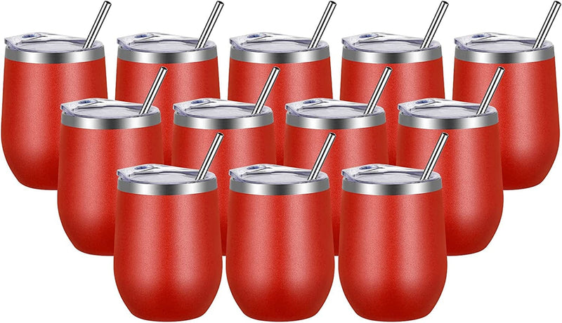 VEGOND Wine Tumblers Bulk 6 Pack, 12Oz Stainless Steel Stemless Wine Glass with Lids and Straws，Double Wall Vacuum Insulated Tumbler Cup, Coffee Mug for Cold Hot Drinks Home & Garden > Kitchen & Dining > Tableware > Drinkware VEGOND Red 12 